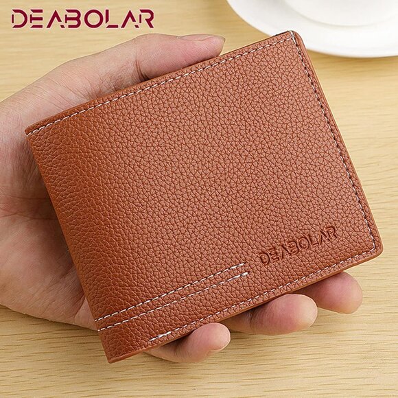Men Black Wallet PU Material 4 Card Holder 2 Money Pockets 1 Clear Window - Picture 4 of 7